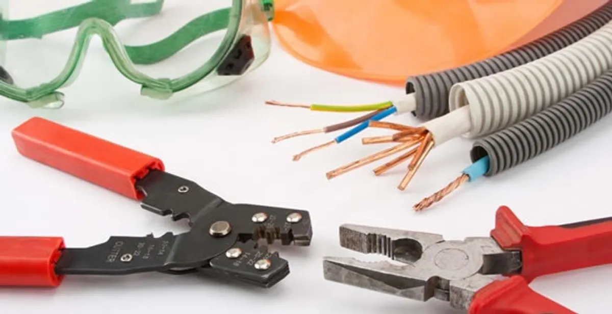 Electrical wiring repair with professional tools and safety equipment in San Pedro, CA